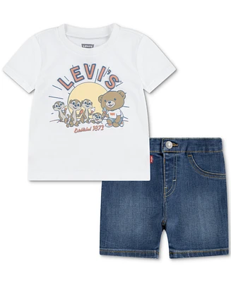 Levi's Baby Graphic T-Shirt & Denim Shorts, 2 Piece Set