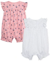 Little Me Baby Girls Cotton Sailboats Rompers, 2 Pack