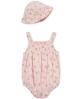 Little Me Baby Girls 2-Pc. Ditsy Floral Terry Bubble Romper & Bucket Hat Set