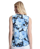 Jones New York Printed Moss Crepe V-Neck Pleat Front Shell Top
