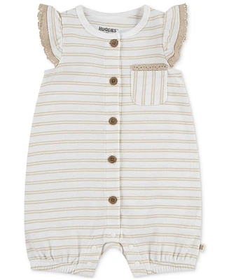 Huggies Baby Girls Cotton Striped Ruffled-Sleeve Romper