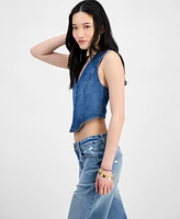 Madden Girl Juniors' Denim Hook-Front Corset Top