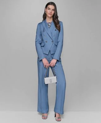 Karl Lagerfeld Paris Womens Linen Blend Double Breasted Jacket Cap Sleeve Blouse Linen Blend Wide Leg Pants