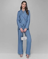 Karl Lagerfeld Paris Womens Linen Blend Double Breasted Jacket Cap Sleeve Blouse Linen Blend Wide Leg Pants