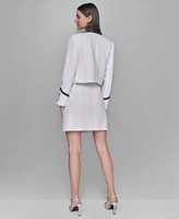 Karl Lagerfeld Paris Womens Tweed Jacket Short Sleeve Knit Top Tweed A Line Skirt