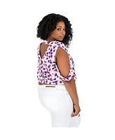 Poetic Justice Plus Leaf Print V-Back Cold Shoulder Cropped Tops