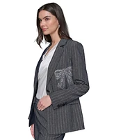 Karl Lagerfeld Paris Women's Beaded-Bow Pinstriped Blazer