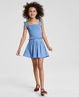With Jules Big Girls Tie Shoulder Smocked Top Bow Waistband Skirt