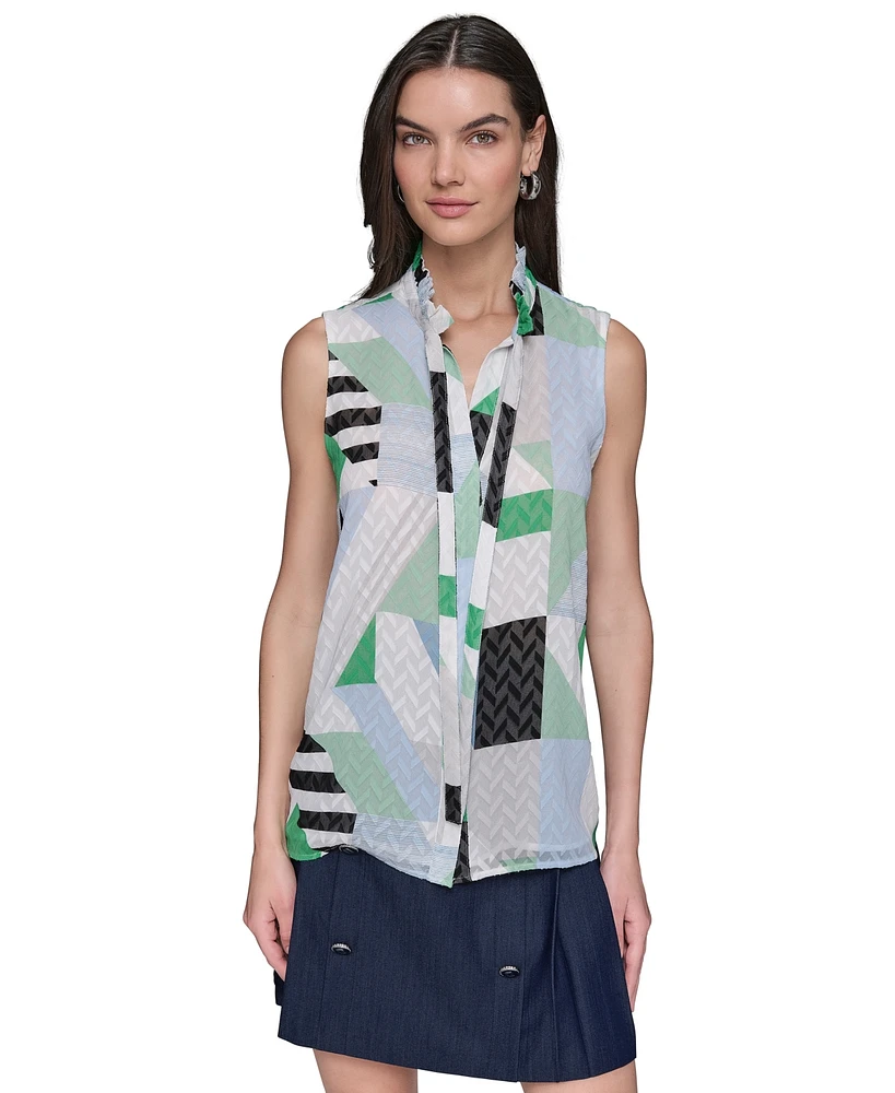 Karl Lagerfeld Paris Women's Textured Geometric-Print Top