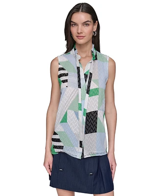 Karl Lagerfeld Paris Women's Textured Geometric-Print Top