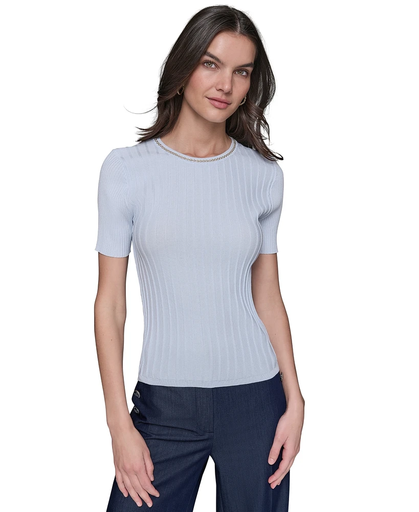 Karl Lagerfeld Paris Women's Ribbed Chain-Neck Top
