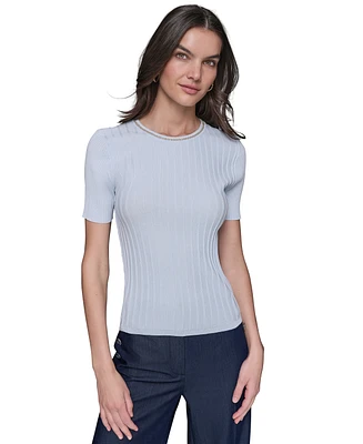 Karl Lagerfeld Paris Women's Ribbed Chain-Neck Top