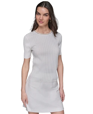 Karl Lagerfeld Paris Women's Ribbed Chain-Neck Top