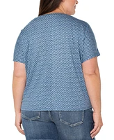 Liverpool Plus Printed Twist-Hem Crewneck Top