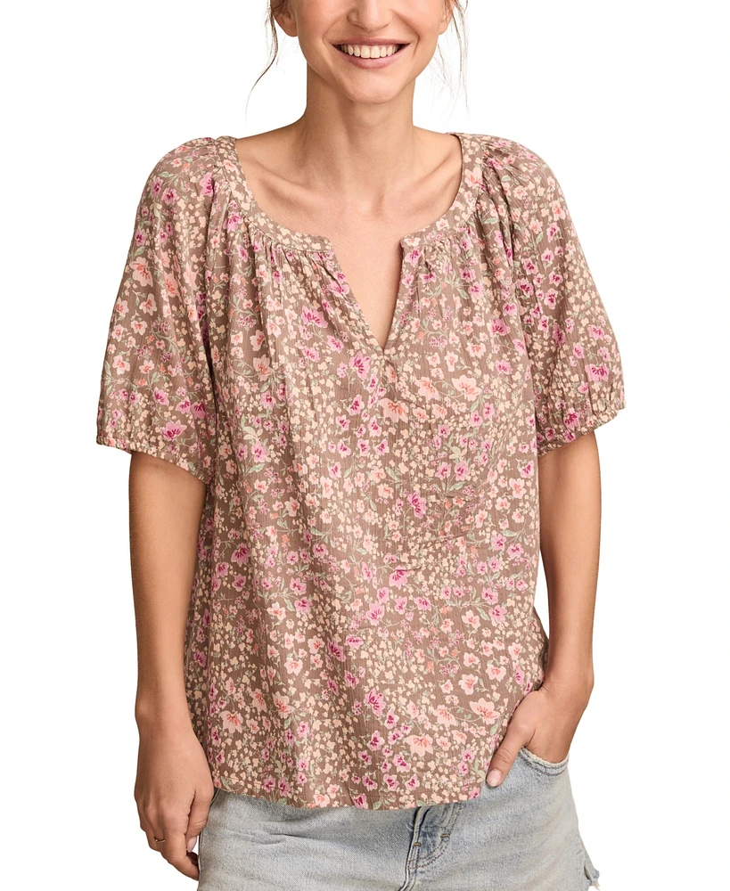 Lucky Brand Women's Floral Printed Peasant Blouse