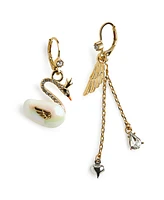 Betsey Johnson Cultivated Pearl Critters Swan Wing Mismatch Earrings