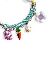 Betsey Johnson Faux Stone Spring Bunny Mixed Charm Stretch Bracelet