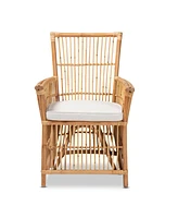 bali & pari 23.7" Upholstered and Rattan Rose Modern Bohemian Armchair