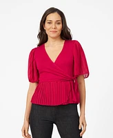 Cable & Gauge Women's Pleated Stretch Wrap Top