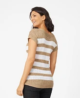 Cable & Gauge Women's Tape Yarn Knit Striped Crewneck Sweater