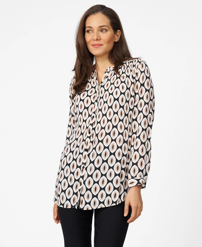 Cable & Gauge Women's Smock Pleated Button Up Top