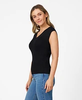 Cable & Gauge Women's Ribbed V-Neck Cap Sleeve Sweater