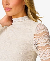 Cable & Gauge Women's Ruffle Lace Stretch Mock Neck Top