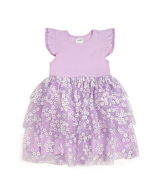 Sweet Wink Toddler Girls Lavender Ditsy Daisy Easter Tiered Short Sleeve Tutu Dress