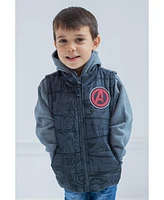 Avengers Boys Marvel Zip Up Vest 2fer Jacket and Pullover Fleece Hoodie