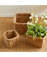 Seagrass Square Baskets With Cuffs, Set Of 3