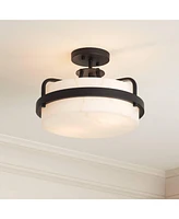 Possini Euro Bregman 13"W Black Ceiling Light w/ Stone Glass - Possini Euro Design