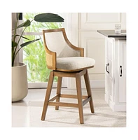 26'' Swivel Cane Rattan Counter Stool (1 Piece), High-Back Bar Chair with Solid Wood Frame-The Pop Home