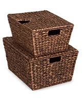 Best Choice Products Set of 2 Xl Water Hyacinth Woven Tapered Storage Basket Chests w/ Attached Lid, Handle Hole