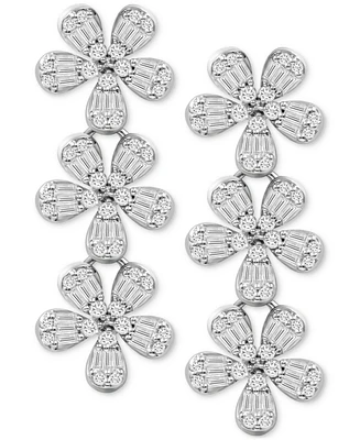 Diamond Flower Triple Drop Earrings (3/4 ct. t.w.) in 14k White Gold
