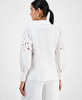 I.n.c. International Concepts Women's Eyelet Cotton Blouse, Exclusively at Macy's