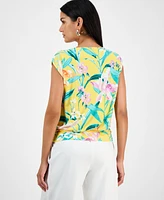 I.n.c. International Concepts Women's Printed Ruched Cap-Sleeve Top, Exclusively at Macy's