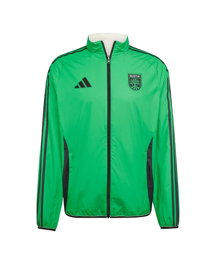 Adidas Men's Green/White Austin Fc 2025 Anthem Reversible Full-Zip Jacket