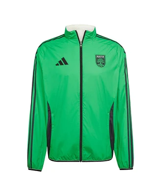 Adidas Men's Green/White Austin Fc 2025 Anthem Reversible Full-Zip Jacket