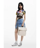 Desigual Women's Medium chrome flap backpack