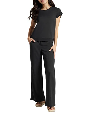 Three Dots Women's Diana Crewneck Cap-Sleeve T-Shirt