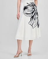 T Tahari Women's Placement-Print Flared Midi Skirt