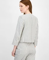 T Tahari Women's Cotton Button-Front Cropped Jacket