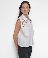 Dkny Women's Cotton Sleeveless Ladder-Trim Blouse