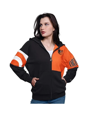 Starter Women's Black/Orange Baltimore Orioles Curve Ball Full Zip Hoodie Sweatshirt