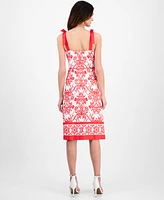 Anne Klein Women's Printed Bow-Shoulder Border-Hem Midi Dress