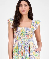 Anne Klein Women's Printed Cotton Sleeveless Midi Dress