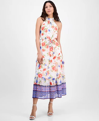 Anne Klein Women's Printed Chiffon Sleeveless Maxi Dress