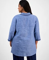 Charter Club Plus Embroidered Linen Tunic, Exclusively at Macy's