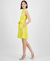 Anne Klein Women's Cotton Collared Sleeveless Shirtdress