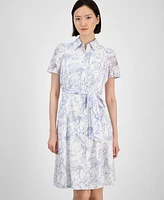 Anne Klein Women's Short-Sleeve Tie-Waist Shirtdress